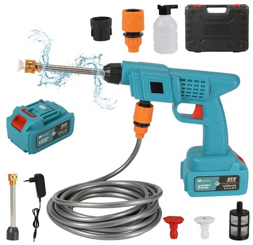 Hidrolimpiadora de Alta Presion Inalámbrica, MotorHidrolimpiadora de Alta Presi de Cobre Puro 300w, Batería PortáTil 12000mah, Pistola de Agua a PresióN con Olla de Espuma (1 batería)