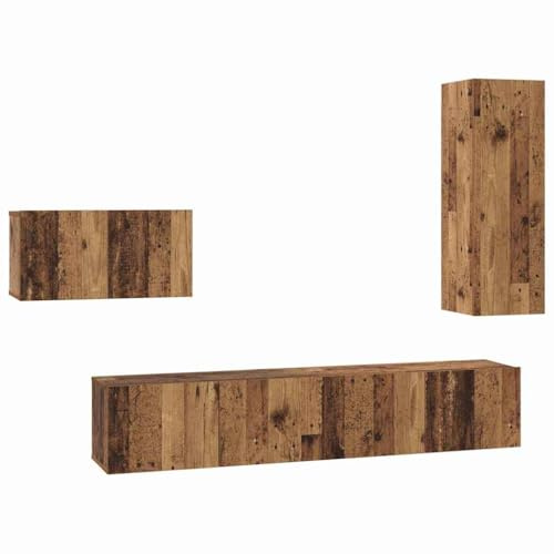 vidaXL TV Cabinet Set 4 pcs Old wood 30.5 x 30 x 90 cm Engineered wood, Modern Living Room, Rectangular Entertainment Center, Wall-Mounted Media Console, Compact Tv Cabinet with Storage