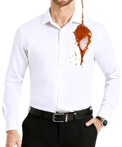 Casey Kevin Camisa Hombre Manga Larga Vestir Camisa Sin Plancha Repelente Al Agua Anti Transpirable Bambú Camisas Non Iron Traje Hombre, XL