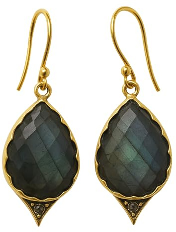 Labradorit Edelstein und diamant Vergoldet 925 Silber Ohrringe - Natürlicher Edelstein - Geburtstagsgeschenk - Weihnachtsgeschenk - Handgefertigte Geschenkideen für Frauen
