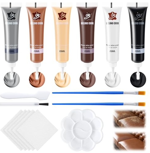 Leder Reparatur Set 6 Farben Kunstleder Reparaturset für Kratzer & Risse | Lederreparatur Creme für Auto-Lederlenkrad, Sofa, Jacke, Schuhe, Kunstleder Einfach Anwendbar, Wasserfest Langlebig Farbecht