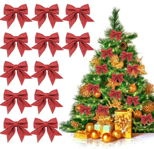 folaoerrr 12 Stück Rote Schleifen Weihnachtsbaum Deko Weihnachtsschleifen Rote Schleifen Weihnachten 15 x 12 cm Geeignet für Weihnachten Deko, Familienfeiern, Hochzeitsfeiern