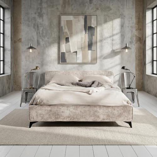 IDIMEX Polsterbett VIRETTA 140x200 in beige - Doppelbett mit Lattenrost & Chenille Stoffbezug. Bett in modernem Design mit stabilem Holzrahmen & Metallbein