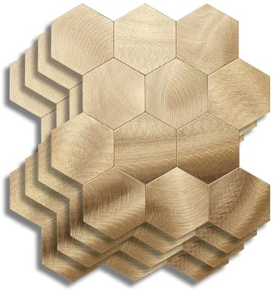 douceur d'intérieur, Crédence Adhésive Cuisine, Salle de Bain, Hexa, Cuivre, 4 Pièces, 25 x 23,2 cm, Crédence Épaisse, 3D, Carrelage Adhésif Mural, Lavable, Imperméable