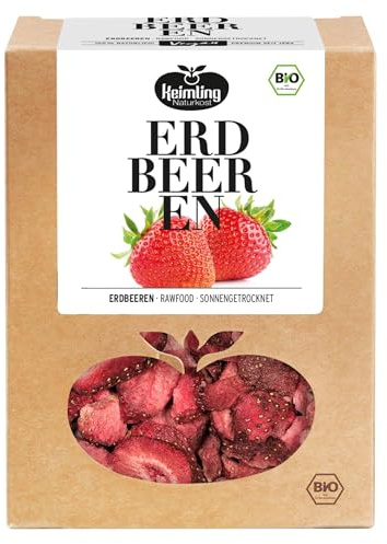 Bio Erdbeeren sonnengetrocknet I Sonnengetrocknete Früchteohne Zuckerzusatz I Getrocknete Erdbeeren Bio I Erdbeeren getrocknet I Sun Dried Strawberries I Superfood von Keimling (150 g)