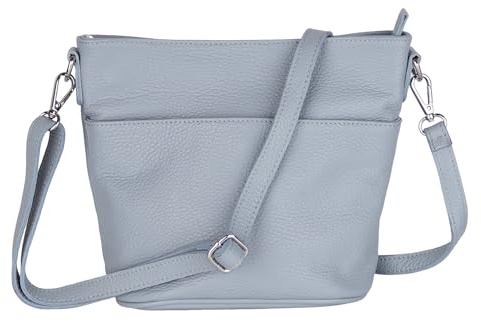 MIRROSI Damen Umhängetasche, Crossbody Bag, Echtleder I Made in Italy (1 Tasche 1 oder 2 Gurt(e)), 24x18x12cm (BXHXT) Mittelgroß (Basic Version (mit 1 Ledergurt): Babyblau)