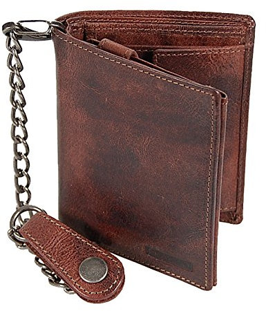 GoBago Biker Geldbörse Leder Geldbeutel mit Kette Portemonnaie aus robusten Leder Kettenbörse im Vintage Look Bikerbörse (Vintage-Brown)