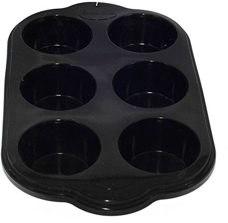 Selecto Bake 6 Cup Silicone Bun, Muffin Tray Non Stick Tin Baking Pudding Mold, 6 Cup Muffin Pan Non Stick Cupcake Baking Mould Silicone, Black