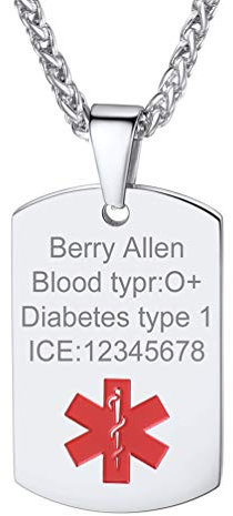 PROSTEEL Herren Anhänger Halskette personalisiert Edelstahl Medical Alert ID Dog Tag SOS Notfall Name Texte Gravur Erkennungsmarke Schmuck Geburtstag für Männer Jungen(Silber)