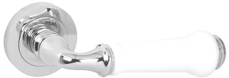 domino Türgriff Drückergarnitur | Türklinke für Zimmertür, Bürotür, Kellertür & Innentür | Türbeschläge aus Znal | Chrom/Weiß Türdrückergarnitur | LUDWIK-R M6/WEIß