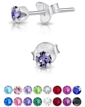 DTPsilver - Winzige Ohrringe 925 Sterling Silber mit Kristallen von Swarovski® Elements Runde Sehr kleine Ohrstecker - Durchmesser 3 mm - Farbe : Tansanit
