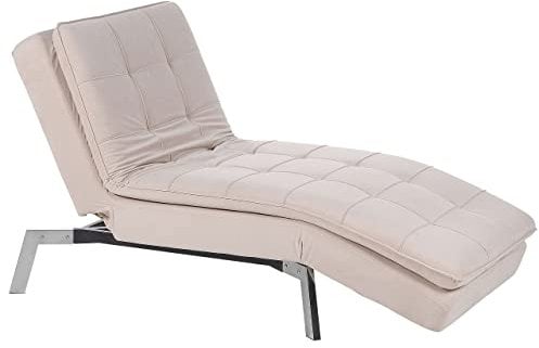 Moderne, verstellbare Chaiselongue in Beige Bezug aus Samtstoff Récamiere Loiret