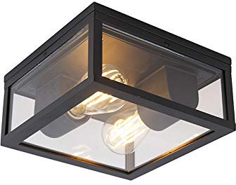 Qazqa - Design Industrie I Vintage I Außen Deckenleuchte I Deckenlampe I Lampe I Leuchte schwarz IP44 - Charlois I Außenbeleuchtung - Aluminium Quadratisch - LED geeignet E27