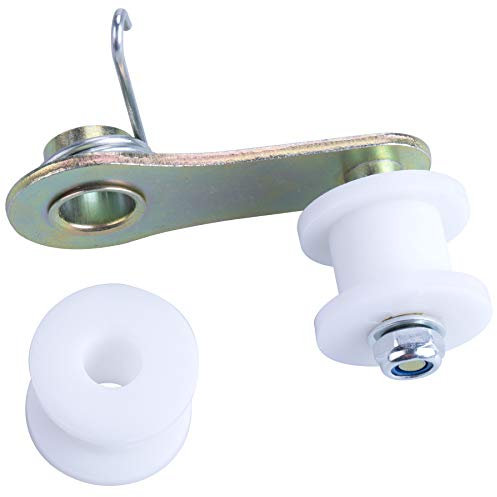 CNCMOTOK Tendeur de galet de chaîne robuste avec ressort 4 roues pour moto tout-terrain 110 cc 125 cc 140 cc Blanc