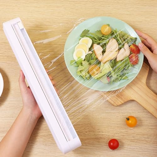 CINY Découpeur de film Étirable, Distributeur d'Emballage Alimentaire, Boîte De Rangement Et De Découpe Réglable, Pour Film Étirable, Feuille d'Étain, Cuisine à Domicile, Restaurant (Ventouse)