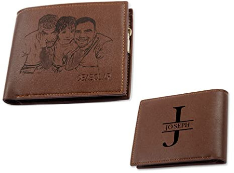 Portefeuilles Photo Personnalisé Portefeuille en Cuir pour Homme avec Lettre Gravées Photo Porte-Monnaie pour Hommes Mari Papa Fils Cadeau pour Anniversaire Fête des Pères Noël (# 3)