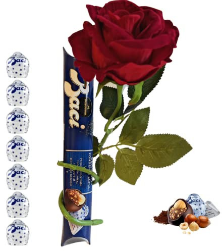 Baci Perugina Regalo San Valentino e Festa della Donna 2025 - Tubo Cioccolatini Fondenti 87,5gr + Rosa Rossa Velluto