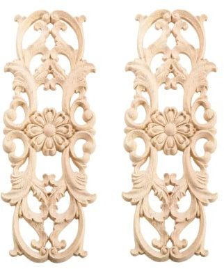 MUXSAM Wood Appliques Onlays, Long Wooden Carvings Decals Overlays for Wall Mantels Dresser Cabinet Closet Door Furniture Decoration(2-Pack, 22x8cm/8.7inchx3.2inch),Light Brown