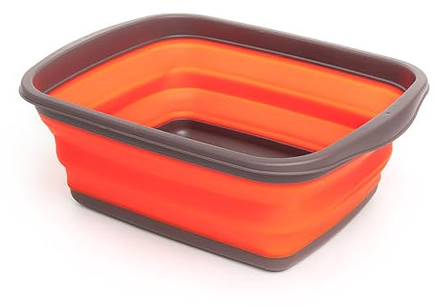 SAMMART 10 l Faltbare Wanne – Faltbare Geschirrwanne – tragbarer Waschbecken – platzsparender Kunststoff-Waschbecken (Grau/Orange)