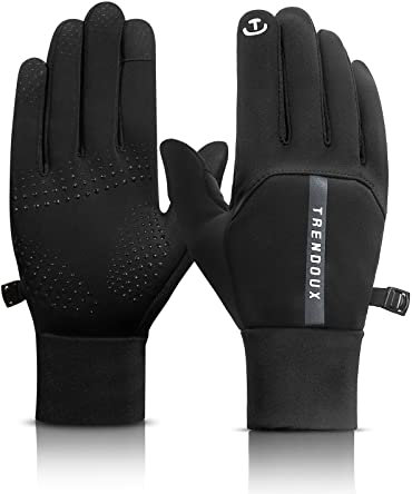 TRENDOUX Fahrradhandschuhe Herren Damen, Unisex Outdoor Laufhandschuhe Thermo Winddichte Winter Touchscreen Handschuhe Joggen Schwarz S
