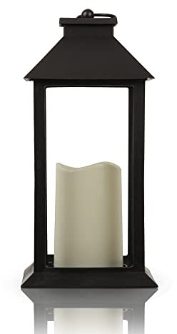 Laterne Windlicht (32cm) mit flackernder LED-Kerze, Batteriebetrieben, Innenbereich - Dekorative Lampe mit brennenden Docht Effekt