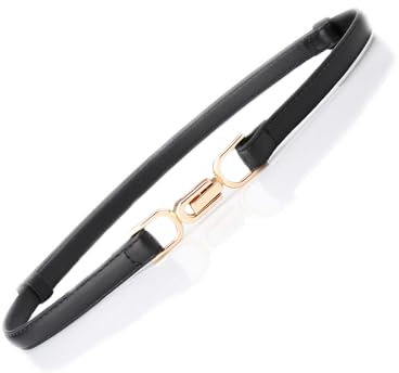 YIWEIYA Damen-Gürtel aus Kunstleder, Schmaler Skinny-PU-Leder Gürtel, Verstellbarer Taillenbund Mit Metallschnalle für Jeanskleid, Schwarz A, One Size