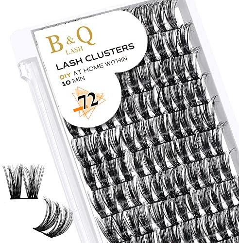 BQ Lash Einzelne Wimpern 72 Clusters Farbige Cluster Lashes B12 B01 B02 B09 Schwarz für DIY Wimpernverlängerung zu Hause (B12,D-12mm)