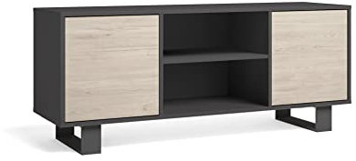 Skraut Home - TV-Schrank 140 mit 2 Türen, Wohnzimmer, Modell Wind, Farbe anthrazitgrau, Farbe Türen Eiche, Maße: 140 x 40 x 57 cm hoch.