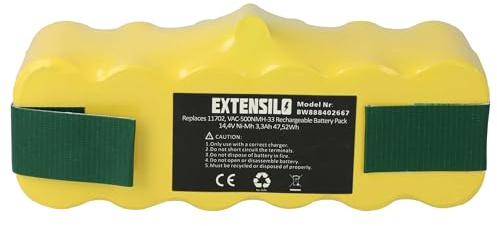 EXTENSILO Akku kompatibel mit iRobot Roomba 532, 500 APS, 500, 510, 520, 534, 505, 530, 531, 521 Saugroboter (3300 mAh, 14,4 V, NiMH)