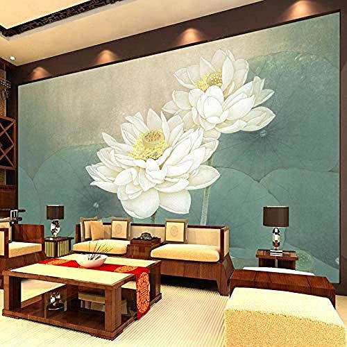 Fleur De Lotus Blanc Papier Peint Mural Papier Peint De Fond Décoration Industrielle Décoration De La Chambre À Coucher Papier Peint 3D Décoration Intérieure Pâte À Modeler Salon Le 140(L) x70(H) cm