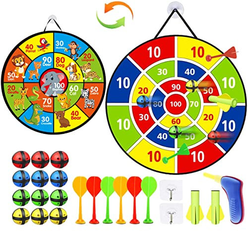 LiRiQi Dartscheibe Kinder, 66 cm Klett Dartscheibe Spielzeug Faltbares, Doppelseitiges Dartscheibe mit 12 Klebrigen Bällen, Partyspiele Draußen Dart Wurf Spiel Scheibe Geschenk für Jungen Mädchen