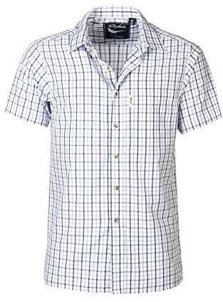 Rydale Mens Short Sleeved Check Shirts Country Check Shirt for Men Cotton Blend Summer Casual Shirt (UK, Alpha, M, Regular, Regular, Richmond Fine Blue/Navy)