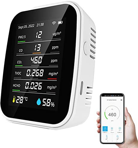 CO2 Air Quality Monitor, Calibración Automática 10 en 1 Análisis de Temperatura y Humididad, HCHO, Monitoreo de Contaminación TVOC para Casas Inteligentes, Invernaderos y Granjas