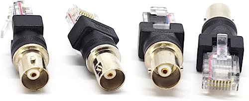 ELNONE 4 adaptadores BNC hembra a RJ45 macho, adaptador coaxial de conector de barril RJ45 a conector RF (negro)