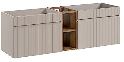 Iconic Cashmere, Doppelwaschbecken, 140 cm, Hängeschrank, Eiche, Beige (nur Möbel)