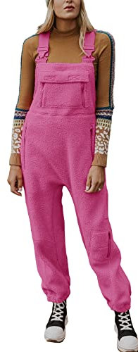 Ebifin Combinaisons pour femme - Salopette décontractée - Pantalon de travail - En polaire - Chaudes - Pour l'hiver - Avec poches., Rose, S