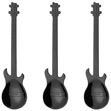 Cuillere Cuillère en forme de guitare Cuillère à café Cuillère à café Cuillère à remuer en acier inoxydable créative colorée for Dessert Crème glacée Thé Réutilisable ( Color : Black , Size : 3pcs )