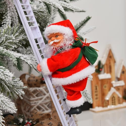 ITODA Scala elettrica da arrampicata Babbo Natale Babbo Natale scala arrampicata con musica Babbo Natale peluche bambola giocattolo decorazione albero di Natale ornamenti da appendere per feste di