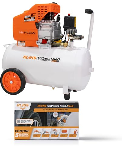 RURIS POWER FOR NATURE Compresseur Ruris AirPower5000PLUS + kit airpower5000plus + pistolet de soufflage + pistolet à peinture + pistolet de nettoyage + pistolet de gonflage + tuyau en spirale