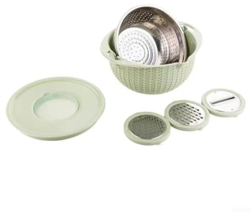 Passoire et Seive – Passoire 4 en 1 avec bol mélangeur, panier rotatif à double couche, gadgets de lavage pour fruits et légumes (vert)