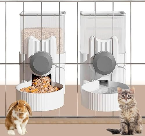 kathson Rabbit Gravity Auto Feeder Set 35oz Hanging Automatic Food Water Dispenser Cage Automatic Feeder Set für Kaninchen Chinchilla Meerschweinchen Igel Frettchen Kitty Puppy（graue）