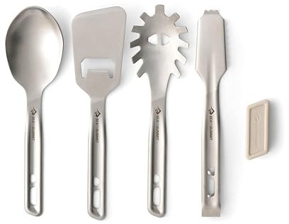 SEA TO SUMMIT - Detour Utensil Set - Küchenhelferset - 5-teilig - Servierlöffel + Spaghettilöffel + Zange + Pfannenwender + Silikonhalterung - BPA-frei - Campingbesteck aus Edelstahl - 580 g