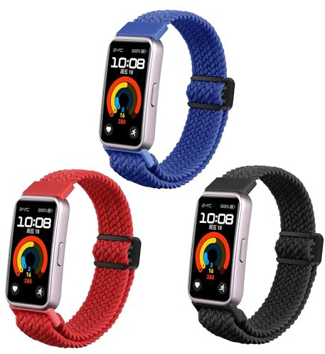 SMYAOSI Cinturino Compatibili con Huawei Band 9/ Huawei Band 8 Smart Watch, Cinturino in Elastici Nylon Solo Loop Magnetico Cinturinio per Huawei Band 9/ Huawei Band 8 (Blu+Rosso+Nero-a)