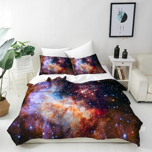ANHOPE Braun Schwarz Blau Galaxie Bettwäsche Set 2 Teilig Bettbezug 135x200 cm + Kissenbezug 80x80 cm Weich Microfaser Bettbezüge Set mit Reißverschluss Bettdeckenbezug für Kinder Jungen Mädchen
