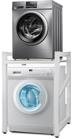 JXZ Supporto Lavatrice Asciugatrice, 3 Regolabili in Altezza, Kit mobile Asciugatrice e Lavatrice Insieme, Capacità Portante 300kg per Bagno, Lavanderia(Bianco, Tavola bianca)