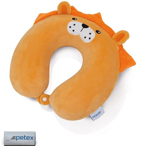 Petex Nackenhörnchen Nackenkissen Nackenstütze Reisekissen mit Memory Foam, ca. 32 x 30 cm, Kinder, Löwe