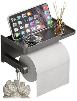 Ollimy Toilettenpapierhalter ohne Bohren Doppelschicht,Toilettenpapier Halterung für Küche und Badzimmer WC - Klopapierhalter aus Kunststoff, inkl. Montagematerial (Rollenpapierhalter Grau)