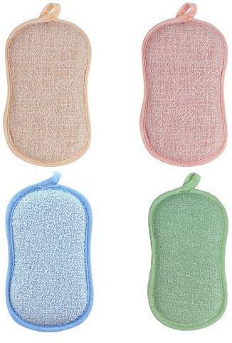 EIHI Conjunto de 4 Estropajos de Limpieza de Cocina de Doble Cara con Cordón, Esponjas Absorbentes de Microfibra Fina de Microfibra Que no Raya, de Doble Cara para Lavar Platos y Ollas