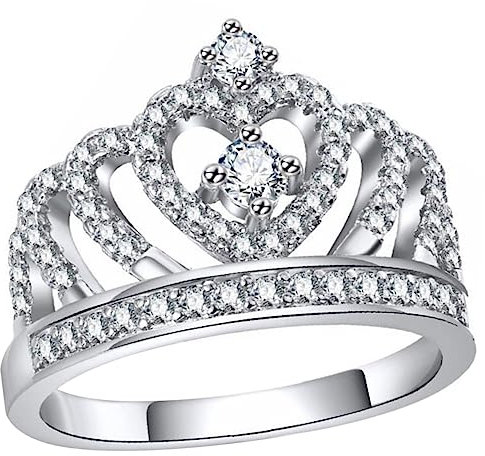 COSMEVIVI Frauen Krone Ring Herz Design Weißgold Fingerring Für Damen Mädchen Knöchelring Elegante Schmuck Dekoration Perfekt Als