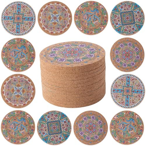 STARUBY 12 Pcs Cork Coasters for Drinks, Coffee Table Absorbent Kitchen Dining Room Decoration 10cm Turkey